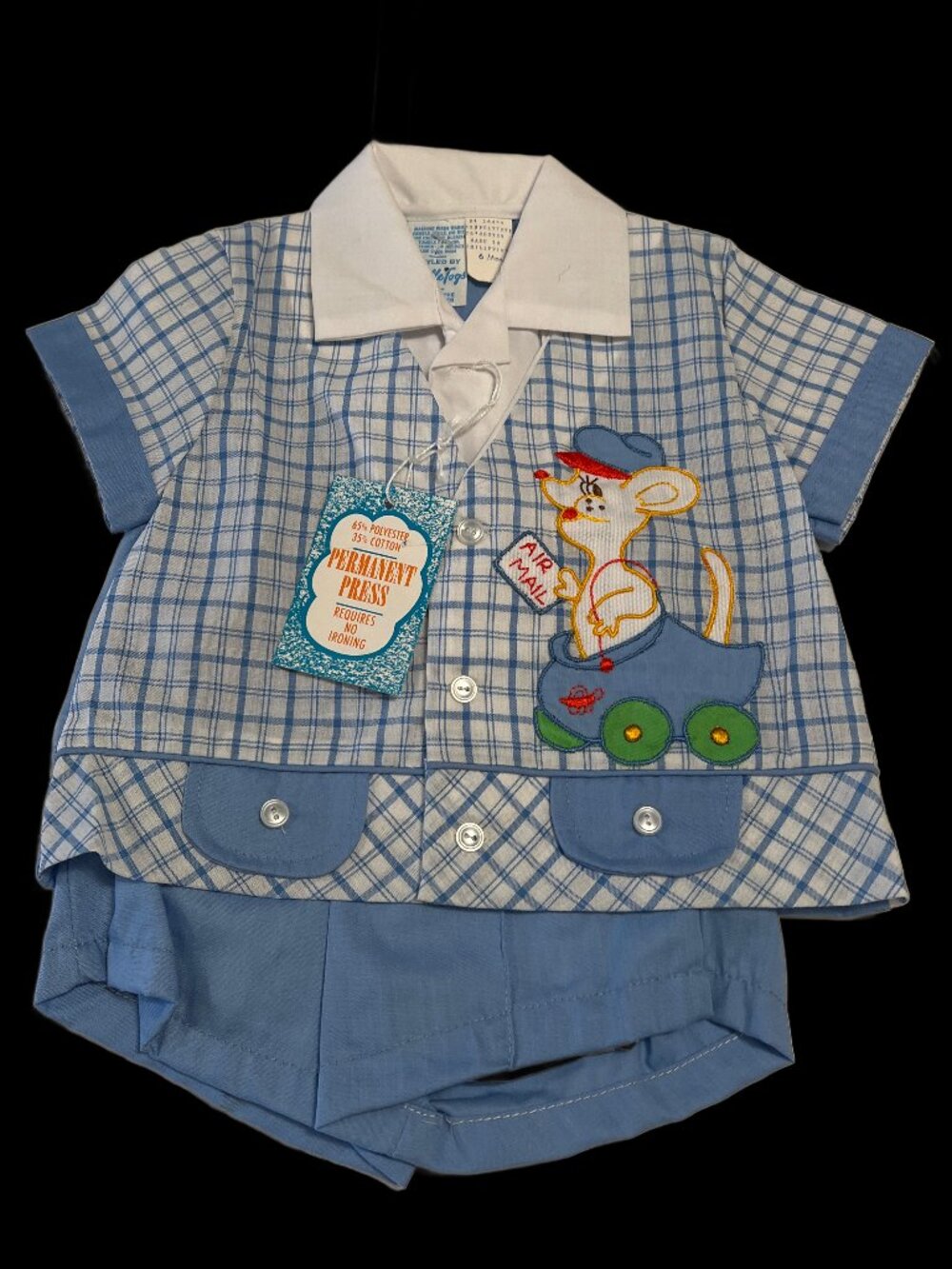 Vintage Baby Boy Leisure Outfit 6 MTH Cradle Togs Kangaroo Air Mail Play Set NWT